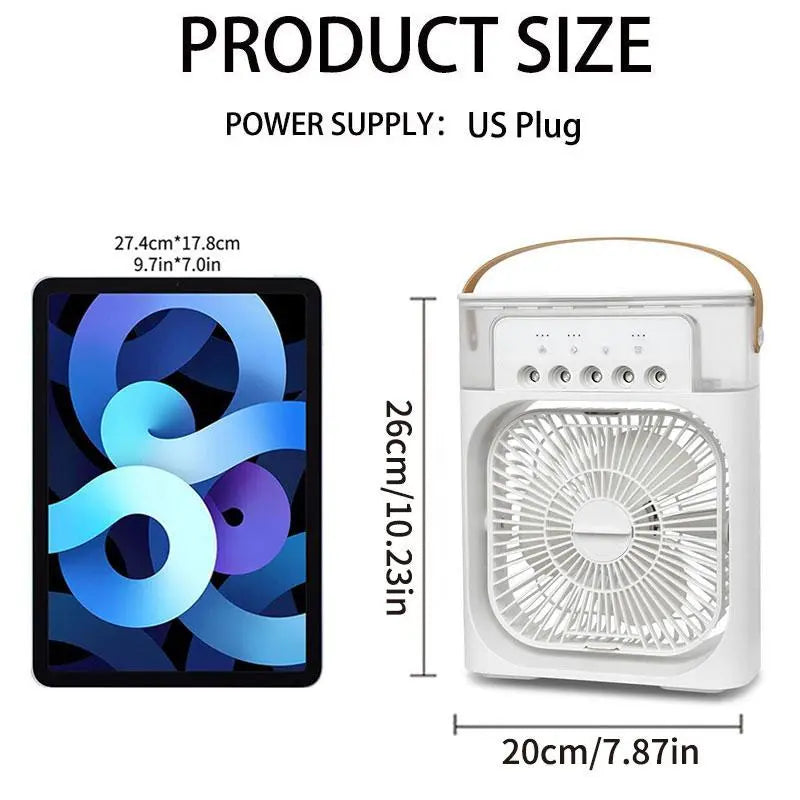 3 in 1 Air Conditioner Fan, Mini Evaporative Air Cooler with Night Light, Cooling Fan with 600Ml Water Tank (Support Mobile Power Supply Used Together), Mist Fan Cooler, Multifunctional Fan, Portable Misting Fan
